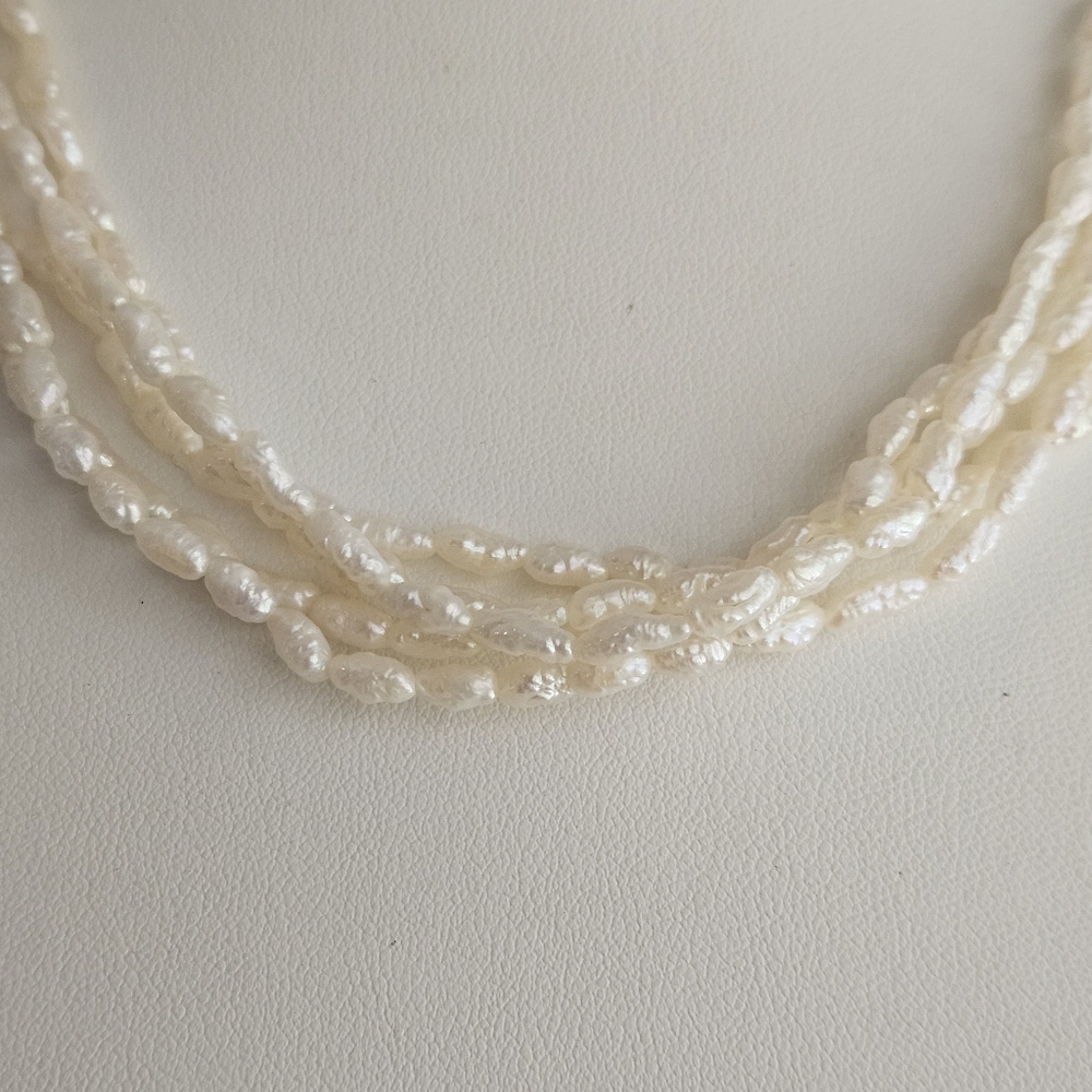 Vintage Pearl Necklace & Bracelet Set Multistrand Genuine Freshwater Rice Pearl - Picture 7 of 12